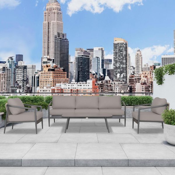 Midnight Cove 4 Pc Aluminum Seating Set w/ Sofa in Slate/Canvas Charcoal by Lakeview Outdoor Designs