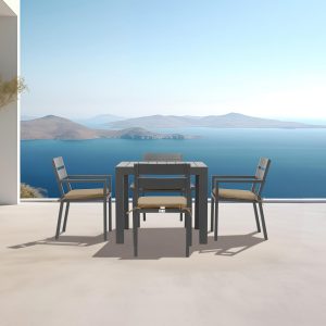 Calm Bay Classic 5 Pc Square Aluminum Dining Set in Slate/Heather Beige by Lakeview Outdoor Designs