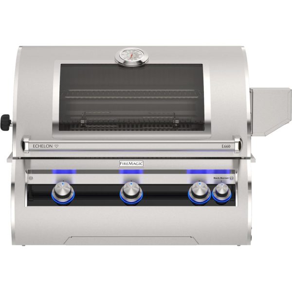 Fire Magic Echelon Diamond E660i 30-Inch Built-In Natural Gas Grill w/ Rotisserie, Left Side Infrared Burner, Magic Window & Analog Thermometer - E660I-9LAN-W