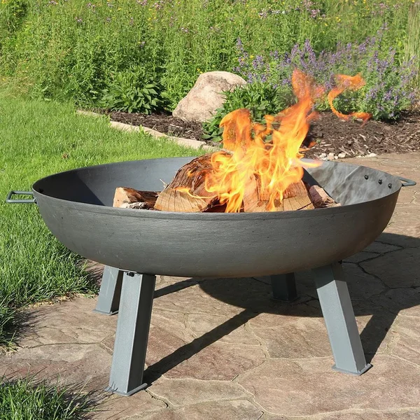 Rustic 34 Inch Round Cast Iron Wood-Burning Fire Bowl in Dark Gray by Ultimate Patio