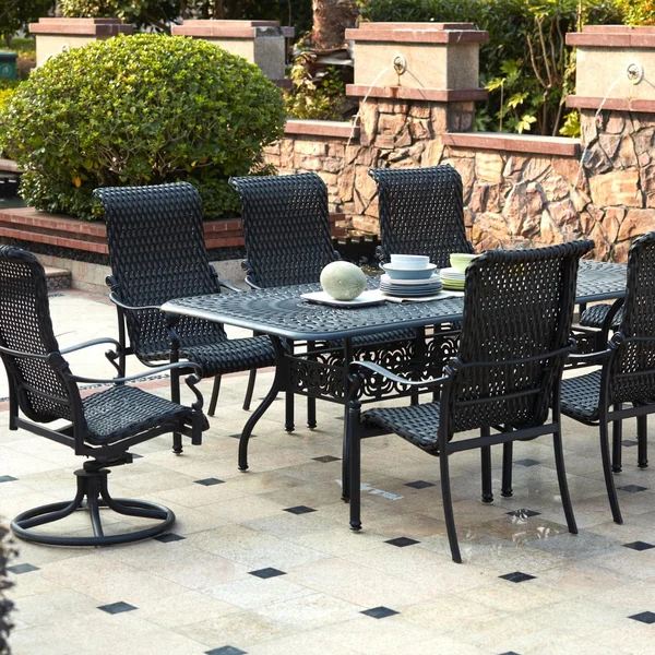 Victoria 9 Pc Resin Wicker Dining Set w/ 92 X 42 Inch Series 60 Table & 2 Swivel Rockers in Espresso/ by Darlee