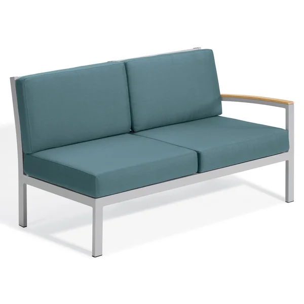 Travira Aluminum Sectional Right Arm Loveseat w/ Natural Tekwood Arm Caps in Flint/Ice Blue by Oxford Garden