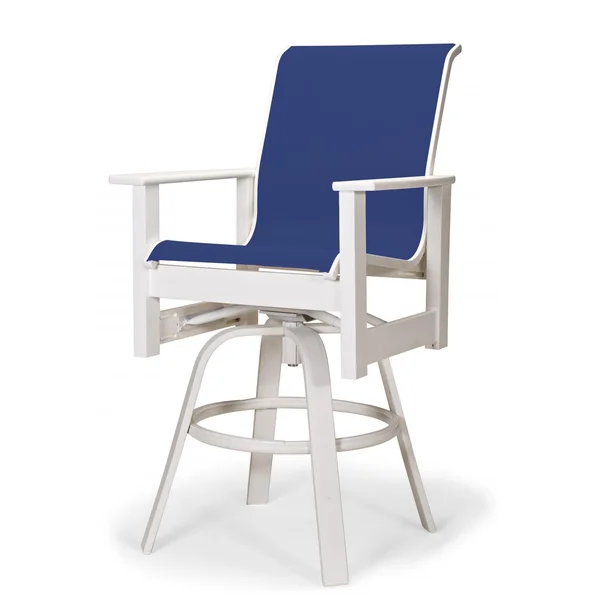 Leeward MGP Outdoor Counter Height Swivel Bar Stool With Sling Seating By Telescope Casual - Textured Snow/Atlantis