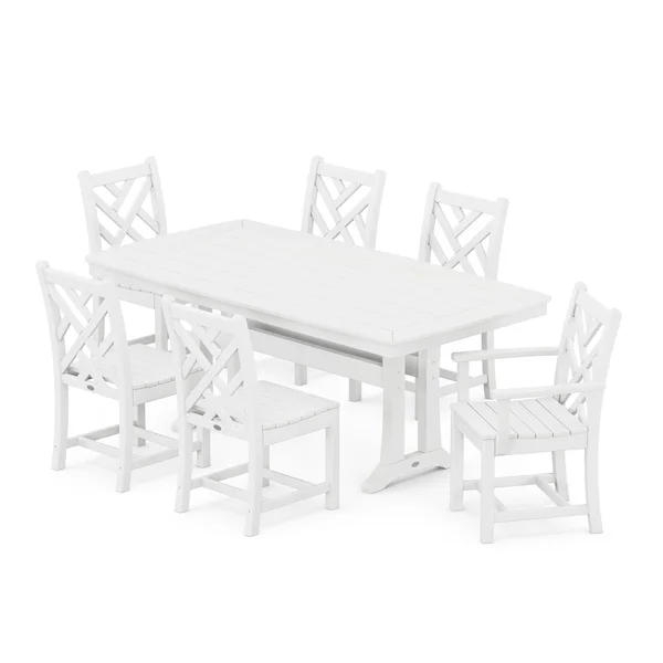 POLYWOOD Chippendale 7-Piece Nautical Trestle Dining Set - White