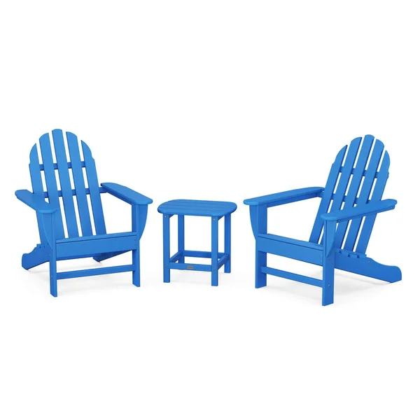 Classic Adirondack 3 Pc Recycled Plastic Seating Set w/ South Beach End Table in Pacific Blue by POLYWOOD