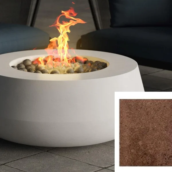 Rustic Road 42 Inch Round GFRC Natural Gas Fire Pit Table in Cafe by Lakeview Outdoor Designs