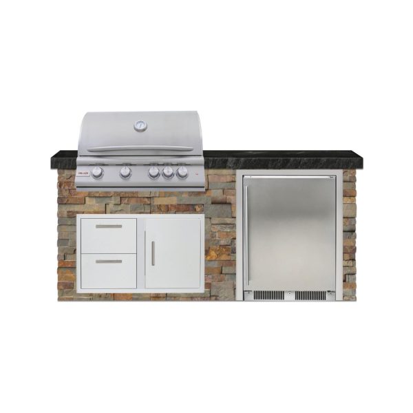 BBQGuys Signature 6 Ft Outdoor Kitchen Island w/ 32 Inch Propane Blaze LTE+ Grill & Refrigerator | Gold Rush w/ Black Granite