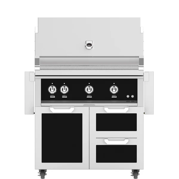 Hestan 36-Inch Natural Gas Grill W/ Sear Burner & Rotisserie On Double Drawer & Door Tower Cart - Stealth - GMBR36-NG-BK