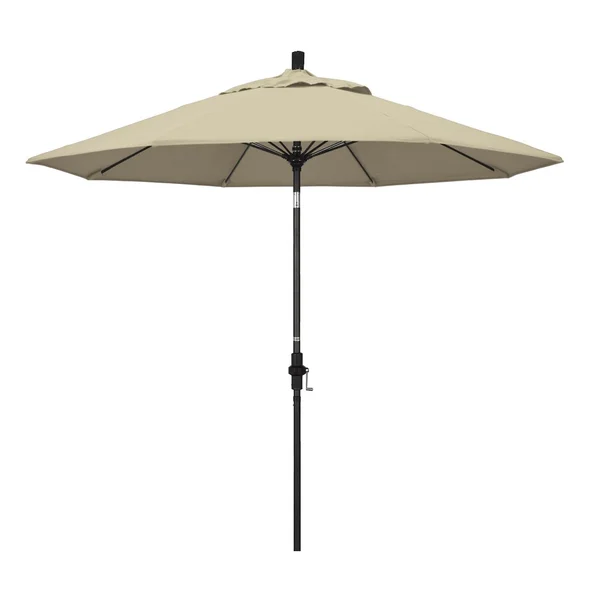 California Umbrella 9 Ft. Octagonal Aluminum Collar Tilt Patio Umbrella W/ Crank Lift & Fiberglass Ribs - Matted Black Frame / Sunbrella Canvas Antique Beige Canopy