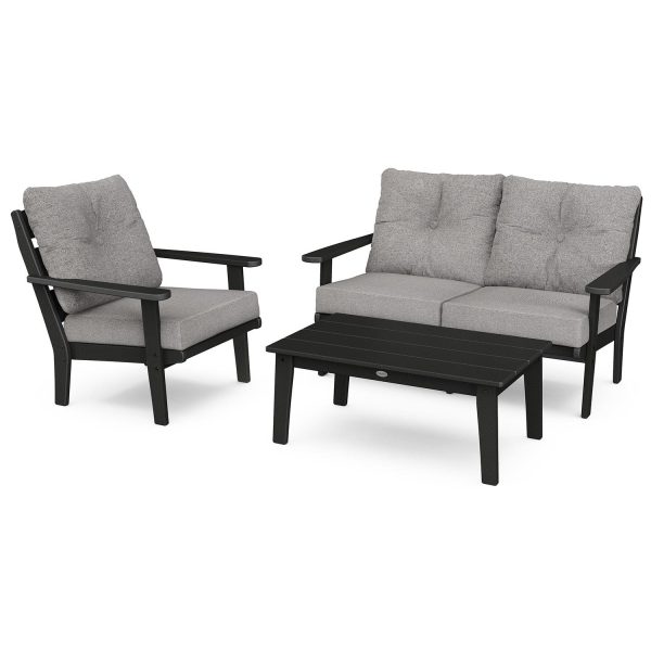 Lakeside 3 Pc Recycled Plastic Loveseat Seating Set in Black/Gray Mist by POLYWOOD