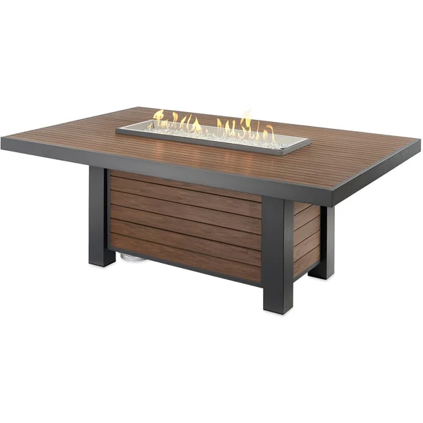 Revere 81 Inch Rectangular Cast Aluminum Propane Fire Pit Table in Brown by Lakeview Outdoor Designs
