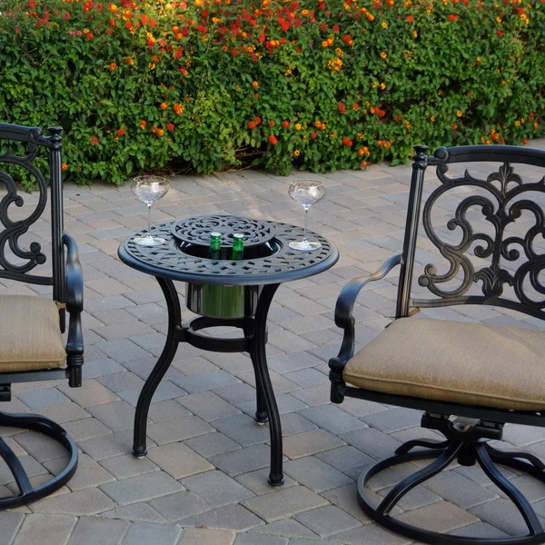Santa Barbara 3 Pc Cast Aluminum Bistro Set w/ 24 Inch Series 60 Ice Bucket End Table & in Antique Bronze/Sesame by Darlee