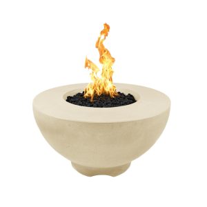 Sienna 37 Inch Round GFRC Natural Gas Fire Pit w/ Glow Plug in Vanilla by The Outdoor Plus