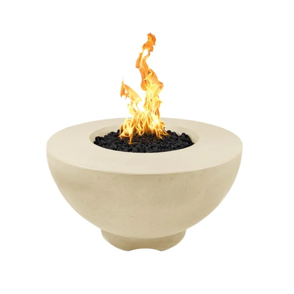 Sienna 37 Inch Round GFRC Natural Gas Fire Pit in Vanilla by The Outdoor Plus