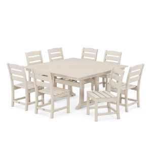 POLYWOOD Lakeside 9-Piece Farmhouse Trestle Dining Set - Sand