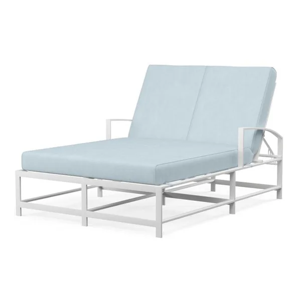 Bristol Aluminum Double Chaise Lounge in Satin White/Canvas Skyline by Sunset West