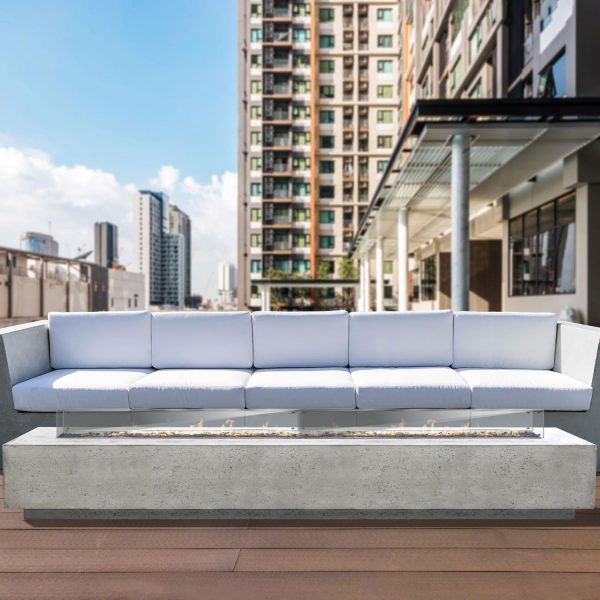 Cascata Bay 110 Inch Rectangular GFRC Propane Fire Pit Table in Natural by Lakeview Outdoor Designs