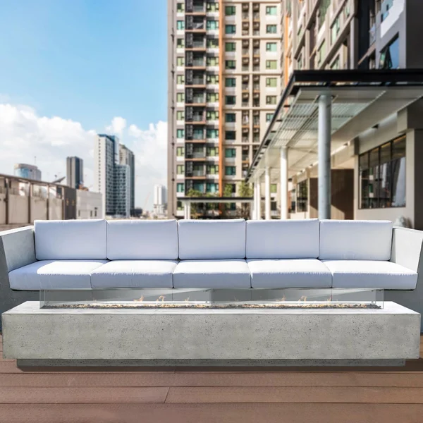 Cascata Bay 110 Inch Rectangular GFRC Natural Gas Fire Pit Table in Natural by Lakeview Outdoor Designs