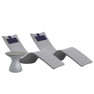 Autograph 3 Pc Set Polyresin Chaise Lounge Set in Granite Gray/Gray w/ Captain Navy Pillow by Ledge Lounger