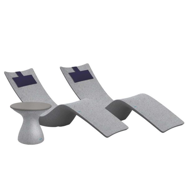 Autograph 3 Pc Set Polyresin Chaise Lounge Set in Granite Gray/Gray w/ Captain Navy Pillow by Ledge Lounger