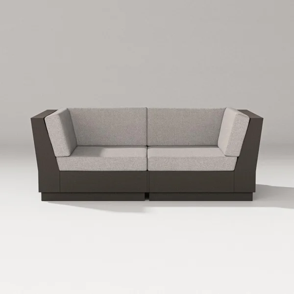Elevate 2 Person Recycled Plastic Sectional Loveseat in Vintage Coffee/Weathered Tweed By PW Designer Series