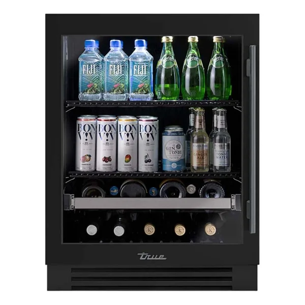 True ADA Height 24 Inch 105 Can 12 Bottle Left Hinge Glass Door Outdoor Beverage Center - Matte Black w/ Pewter Handle - TUBADA-24-LG-A~027-H05