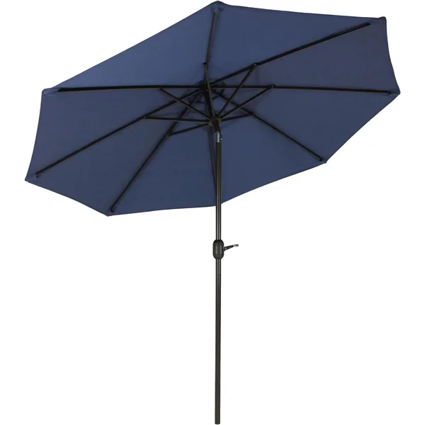 Ultimate Patio 9 Ft. Octagonal Aluminum Patio Market Umbrella W/ Crank & Tilt - Black Frame & Navy Blue Spun-Poly Canopy