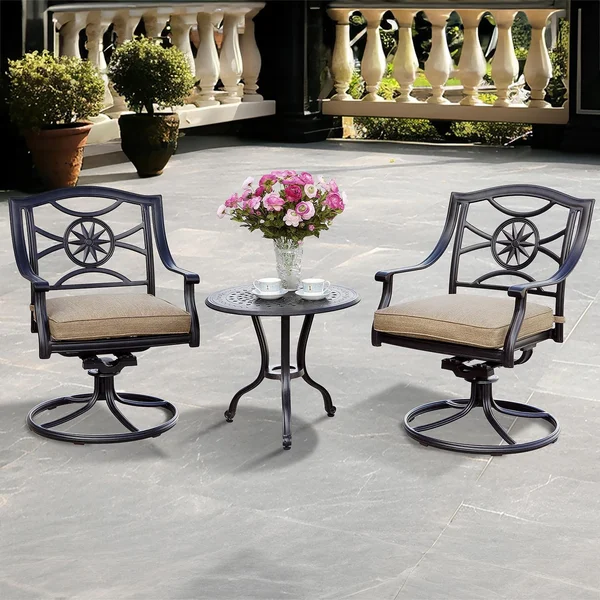 Ten Star 3 Pc Cast Aluminum Bistro Set w/ 24 Inch Table in Antique Bronze/Sesame by Darlee