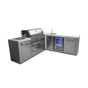 Mont Alpi 8 Ft L-Shaped Propane Outdoor Kitchen Island w/ Side Burner & Beverage Center - MAi805-90BEV
