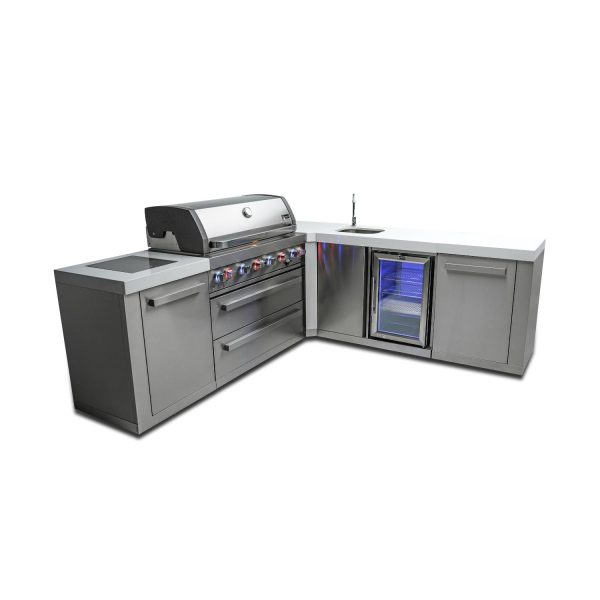 Mont Alpi 8 Ft L-Shaped Propane Outdoor Kitchen Island w/ Side Burner & Beverage Center - MAi805-90BEV