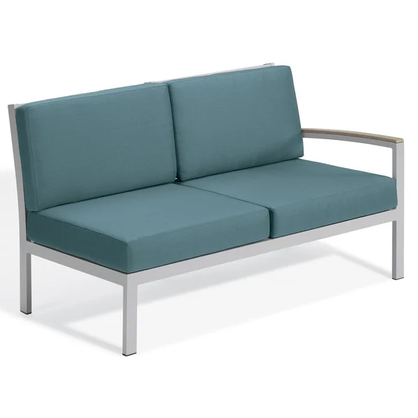 Travira Aluminum Sectional Right Arm Loveseat w/ Vintage Tekwood Arm Caps in Flint/Ice Blue by Oxford Garden