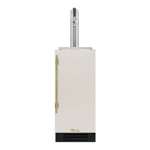 True 15 Inch Right Hinge Outdoor Single Tap Beverage Dispenser - Matte White w/ Brass Handle - TUR-15BD-R-OP-C~DSK-030-H01