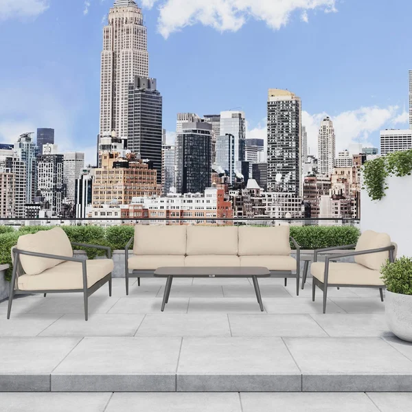 Midnight Cove 5 Pc Aluminum Seating Set w/ Sofa in Slate/Canvas Flax by Lakeview Outdoor Designs