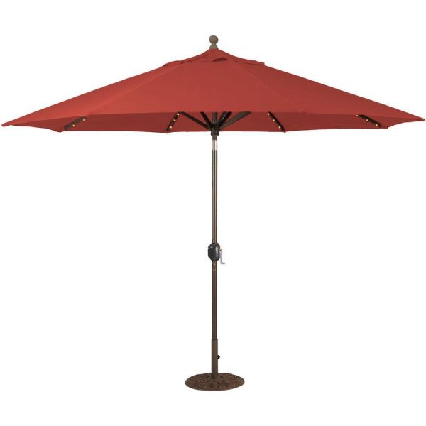 Galtech 11 Ft. Lighted LED Octagonal Aluminum Patio Market Umbrella W/ Crank Lift And Auto Tilt - Antique Bronze Frame W/ Sunbrella Canvas Henna Canopy