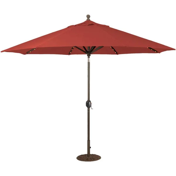 Galtech 11 Ft. Lighted LED Octagonal Aluminum Patio Market Umbrella W/ Crank Lift And Auto Tilt - Antique Bronze Frame W/ Sunbrella Canvas Henna Canopy