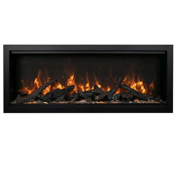 Amantii Symmetry Bespoke 50-Inch Built-In Log & Glass Clean Face Electric Fireplace W/ Black Steel Surround - SYM-50-BESPOKE