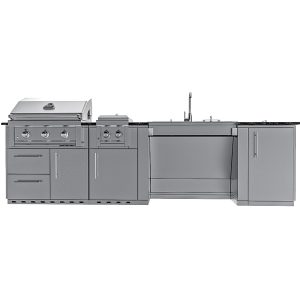 Sunstone Grills Summit 10 Ft Outdoor Kitchen Island w/ Natural Gas Grill & Side Burner, Sink, Door & Drawer