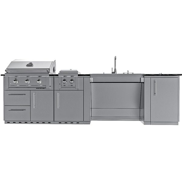 Sunstone Grills Summit 10 Ft Outdoor Kitchen Island w/ Natural Gas Grill & Side Burner, Sink, Door & Drawer