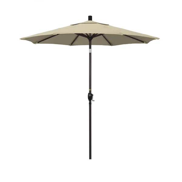 California Umbrella 7.5 Ft. Octagonal Aluminum Push Button Tilt Patio Umbrella W/ Crank Lift & Aluminum Ribs - Bronze Frame / Sunbrella Canvas Antique Beige Canopy