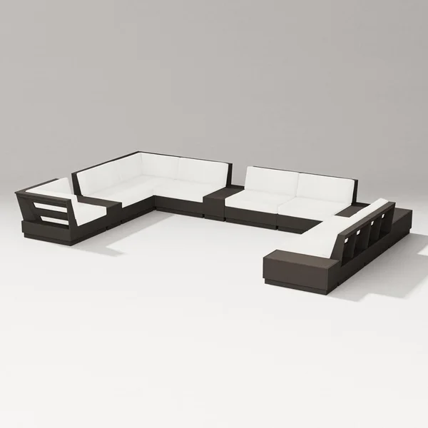 Elevate 12 Pc Recycled Plastic Sectional Seating Set in Vintage Coffee/Natural Linen By PW Designer Series