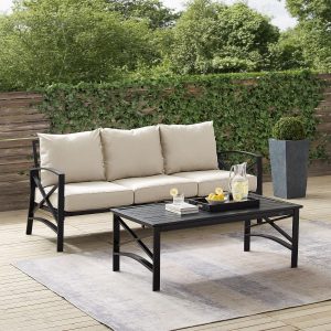 Windswept 2 Pc Steel Sofa Seating Set in Oil Rubbed Bronze/Oatmeal by Ultimate Patio