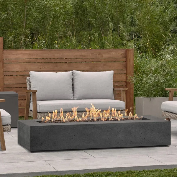 Hillview Bay 72 Inch Rectangular GFRC Natural Gas Fire Pit Table in Carbon by BBQGuys Signature