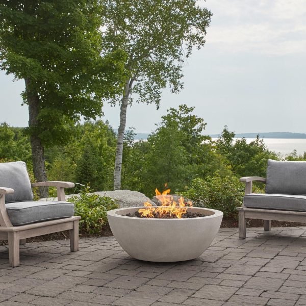 Dustyview 38 Inch Round GFRC Natural Gas Fire Bowl in Fog by BBQGuys Signature
