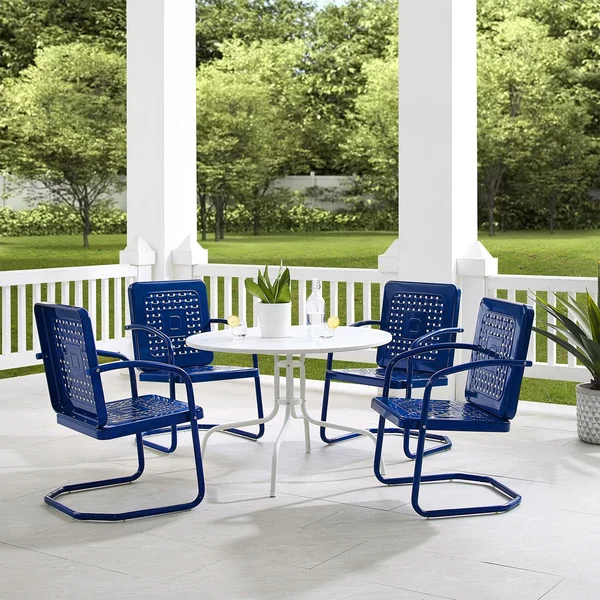Ultimate Patio Westcove 5Pc Round Retro Outdoor Dining Set in Navy Blue