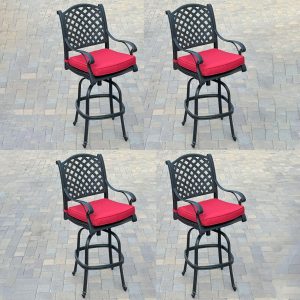 Nassau Cast Aluminum 4 Pc Set Swivel Bar Stool Set in Antique Bronze/Red by Darlee