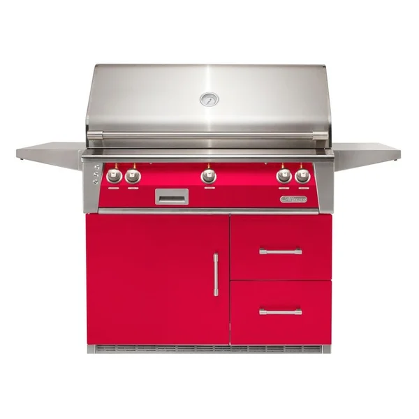 Alfresco ALXE 42-Inch Freestanding Natural Gas Grill On Refrigerated Cart With Rotisserie in Raspberry Red - ALXE-42RFG-NG-S3027