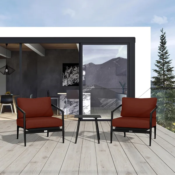 Midnight Cove 3 Pc Aluminum Seating Set w/ Club Chairs in Black/Canvas Henna by Lakeview Outdoor Designs
