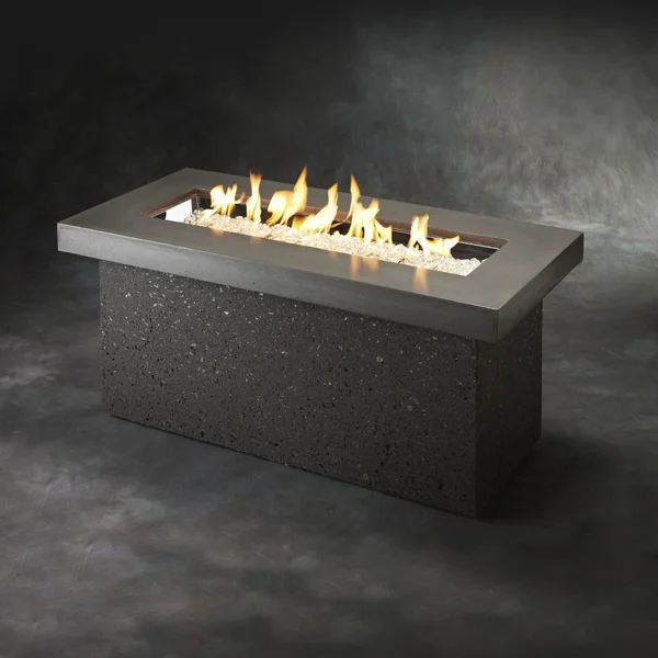 Key Largo 48 Inch Rectangular Stucco Natural Gas Fire Pit Table in Midnight Mist by The Outdoor GreatRoom Company