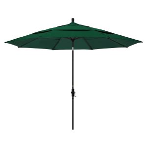 California Umbrella 11 Ft. Octagonal Aluminum Collar Tilt Patio Umbrella W/ Crank Lift & Aluminum Ribs - Stone Black Frame / Sunbrella Canvas Forest Green Canopy