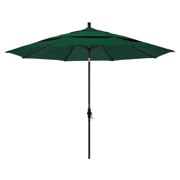 California Umbrella 11 Ft. Octagonal Aluminum Collar Tilt Patio Umbrella W/ Crank Lift & Aluminum Ribs - Stone Black Frame / Sunbrella Canvas Forest Green Canopy
